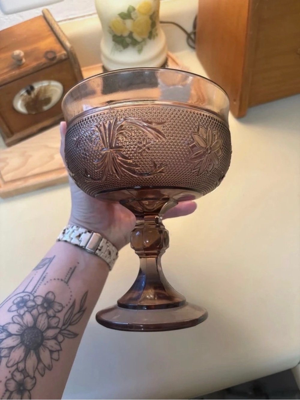 Vintage-Style Amethyst Pressed Glass Compote - Decorative Footed Bowl